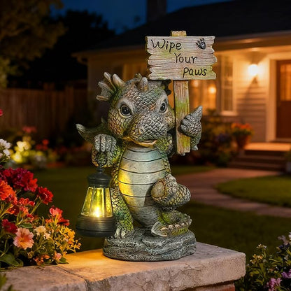 Solar Dragon Garden Statue with Lantern, Resin Outdoor Yard Decor Figurine, Waterproof Solar Powered Light for Patio, Lawn, Walkway & Front Porch (Dragon)