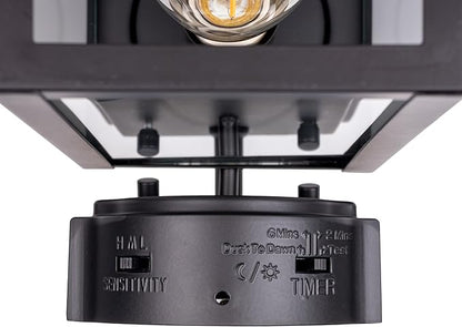 GRUENLICH Dusk to Dawn Outdoor Wall Lantern, PIR Motion Sensor Wall Sconce, E26 Base Max 60W, Metal Housing Plus Glass, Matte Black Finish, Bulb Not Included, 2-Pack