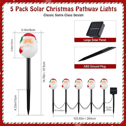 Lewondr Solar Christmas Pathway Lights, 5 PCS Solar Christmas Decorations Outdoor with 2 Lighting Modes, Santa Claus Lights with Garden Stake, Waterproof Garden Yard Lawn Patio Walkway Holiday Decor