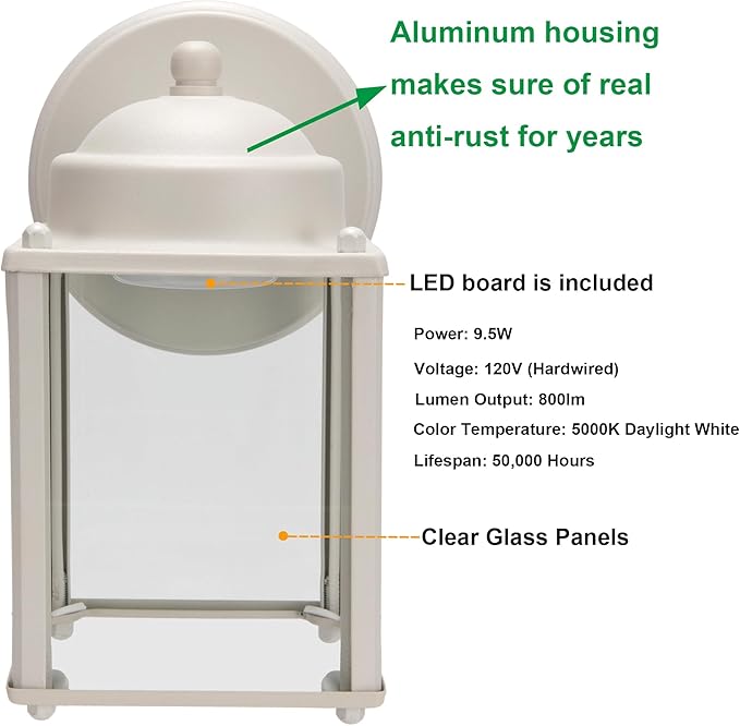 LIT-PaTH Outdoor LED Wall Lantern, Wall Sconce Porch Lighting Fixture, 3000K Warm White, 9.5W 800 Lumen, Aluminum | Lumora