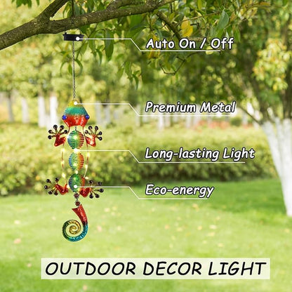 Gecko Solar Outdoor Lights Hanging Lanterns Metal Decorative Lights for Backyard Porch Patio Yard Balcony Teepee Lawn Pathway……