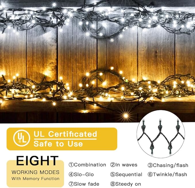 LetsFunny Outdoor Christmas Lights with 8 Modes, 300 LED 108 FT Connectable Waterproof, Twinkle Fairy String Light for Xmas Tree Garden Yard Patio Wedding Home Indoor Holiday Decorations