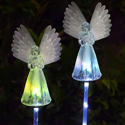 2 Packs Solar Angel Lights Outdoor, Color Changing Landscape Path Lights, Waterproof Cemetery Decorations for Grave, Memorial Garden, Backyard, Lawn, Pathway