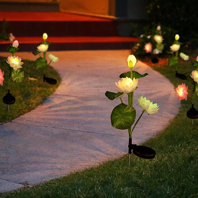 Solar Light 2 Pack Garden Decoration Warm Color LED light Outdoor Waterproof Sun Cloth Garden Decoration Holiday Gift (Lotus, 2 Pack)