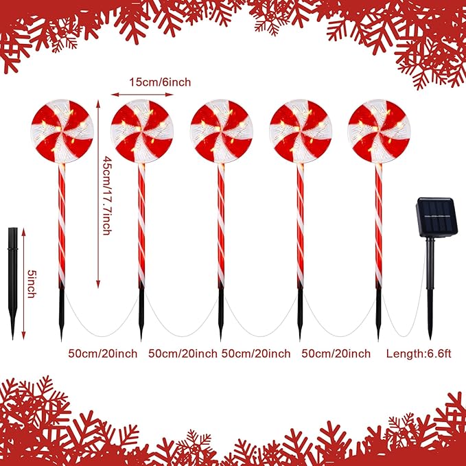 Bencailor 10 Pcs Christmas Pathway Marker Light Xmas Red and White Lollipop Solar Powered Light Christmas Outdoor Decoration Candy Cane Driveway Plugin for Yard Patio(Novel)