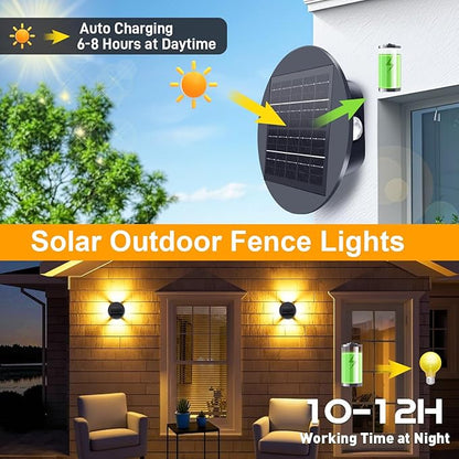 7" Solar Lights Fence Waterproof for Outdoor Deck & Wall, Patio, and Step Stairs | Warm White Pathway Lighting with 3 Bright Modes| Outside Decor Decorative UFO Four Way Lamps