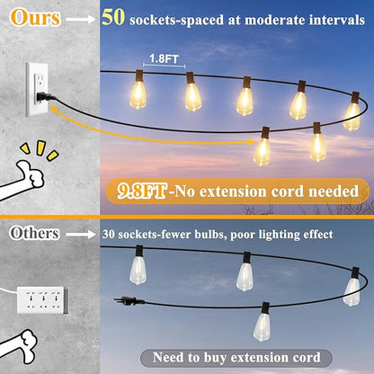 Brightever 100FT ST38 Outdoor String Lights with 60FT S14 LED String Lights