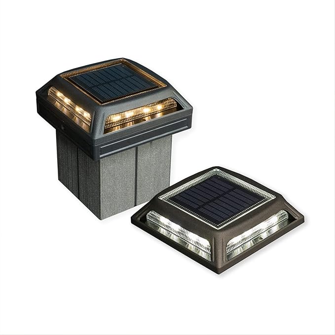 Classy Caps Muskoka Universal Solar Light, SLD505B, Warm and Cool Light Modes, Fits 3.5x3.5 & 4x4 Posts, Black Aluminum, Solar-Powered, Auto On, Durable Design, Ideal for Posts, Paths, Gardens
