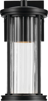 Kichler Barras 11.5" 1-Light Outdoor DarkSky Approved Wall Sconce with Clear Ribbed Glass in Black, Vertical Mount | Lumora