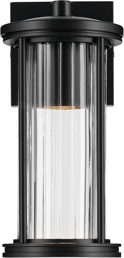 Kichler Barras 11.5" 1-Light Outdoor DarkSky Approved Wall Sconce with Clear Ribbed Glass in Black, Vertical Mount, (11.5" x 5.5"), 59022BKDS