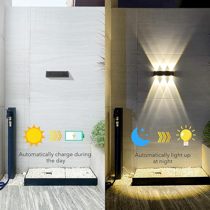 Solar Lights Outdoor Waterproof 3000K Warm Aluminum Up and Down Wall Sconce Dusk to Dawn 2PACK for Outside, Sign | Lumora