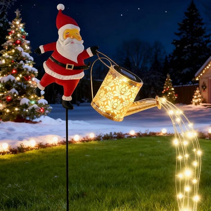 Christmas Santa Solar Kettle Light, IP65 Waterproof Santa Solar Garden Lights Outdoor, Cute Santas Solars Watering Can Cascading Light LED, Novelty Santas Solars Christmas Decorations Night Lights