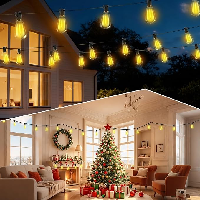 Solar Lights Outdoor Waterproof: ST38 50FT 15M Shatterproof Bulbs Patio Lights - Solar Powered & USB Charging | Lumora