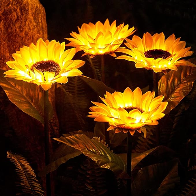 AHNNER Sunflower Solar Lights Outdoor Garden Decorative, 26'' Fall Solar Garden Lights, Solar Flower Lights IP65 Waterproof for Yard Patio Porch Backyard (2 Pack)