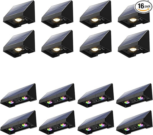 8 Packs Color Changing WRGB Deck Lights Solar Powered and 8 Packs Warm White Solar Lights for Fence