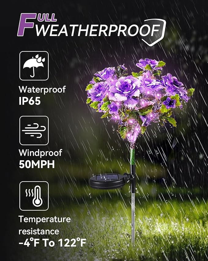 Neporal Solar Garden Lights, 4PK Dusk to Dawn Purple Carnation Solar Flowers Outdoor Waterproof for Garden Decor