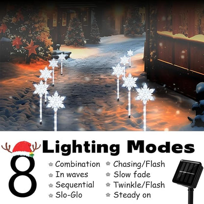Snowflake Solar Christmas Pathway Lights, Set of 5 LED Outdoor Stake Lights, Waterproof Christmas Decorations for Garden, Yard, Lawn, Walkway, Patio Decor (5pcs Cold White)