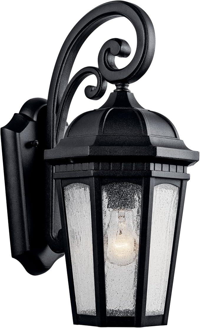 Kichler Courtyard 17.75" 1 Light Outdoor Wall Light with Clear Seeded Glass in Textured Black | Lumora