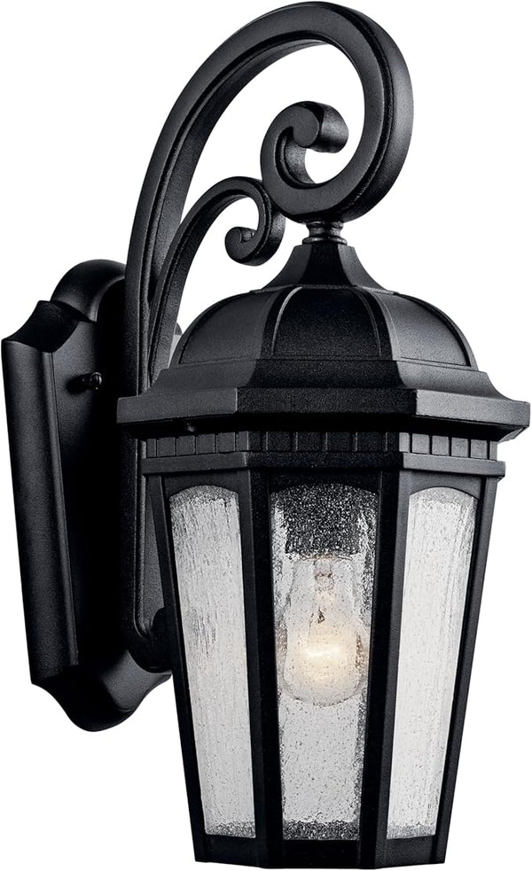 Kichler Courtyard 17.75" 1 Light Outdoor Wall Light with Clear Seeded Glass in Textured Black | Lumora