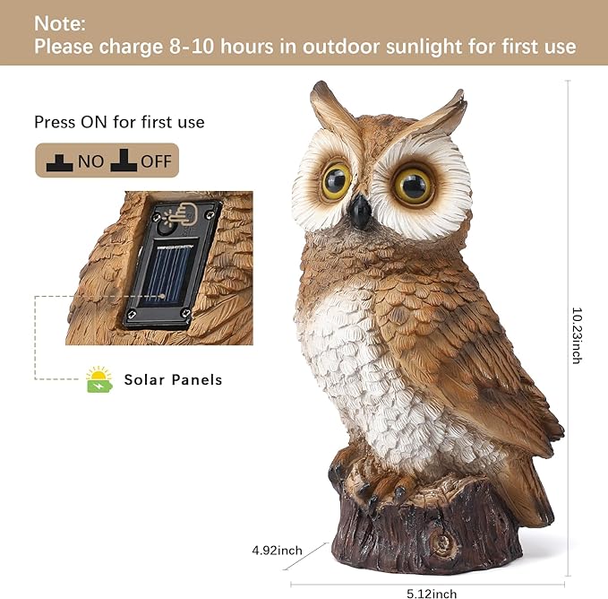 Solar Owl Garden Statues Outdoor Decor Resin Owl Figurine with LED Lights Owl Sculpture for Porch Patio Lawn Yard | Lumora