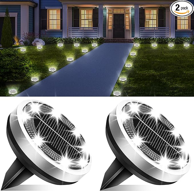 Solar Lights Outdoor Waterproof, 2 Pack 8 LED, Thickened Stainless Steel Ground Light, Solar Garden Lights | Lumora