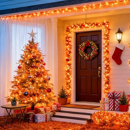 LAMPHOME Orange Thanksgiving Mini Lights, 31.9FT 150-Count Autumn Fall String Lights,Connectable 120V Plug in for Outdoor Indoor Garden Party Halloween Christmas Xmas Tree Lights Yellow Decor