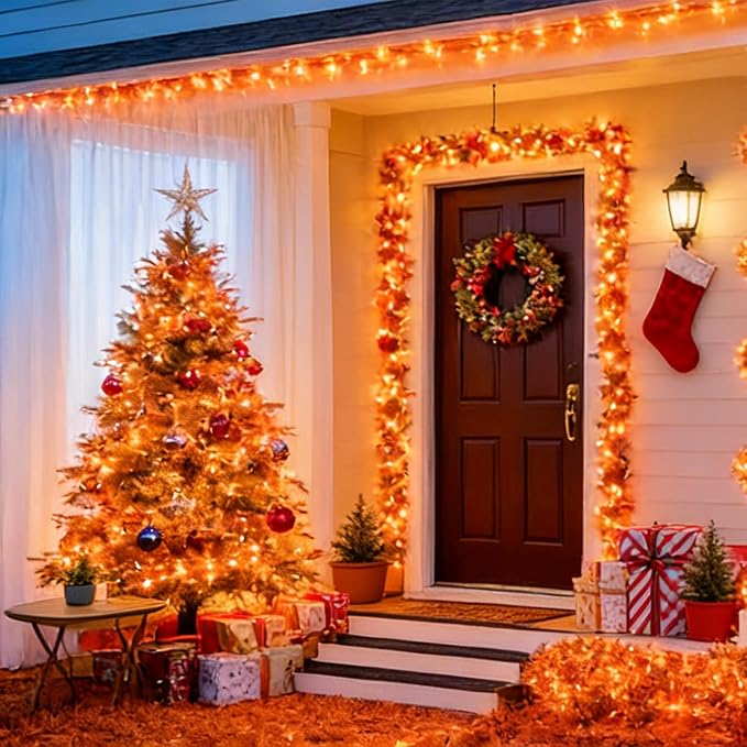 LAMPHOME Orange Thanksgiving Mini Lights, 2Pack 63.8Ft 150Count Autumn Fall String Lights,Connectable 120V Plug in for Outdoor Indoor Garden Party Halloween Christmas Xmas Tree Lights Yellow Decor