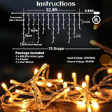 Icicle lights Outdoor - 33ft Christmas Lights with 400LED 75 Drops 8 Modes, Plug in Curtain String Lights | Lumora