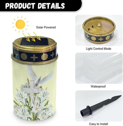Cross Dove Solar Light Outdoor Solar Garden Lights Bright Solar Path Lights Outdoor Cemetery Solar Light for Grave Memorial Gift Cemetery Decorations for Grave