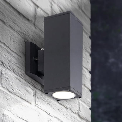 ASD 2 Light Square Dusk to Dawn LED Outdoor Wall Light Fixture | 18W 1900LM 3000K-5000K 120V Cylinder Up Down Lights | Exterior Wall Sconce | Front Door, Porch, Patio | Black, ETL