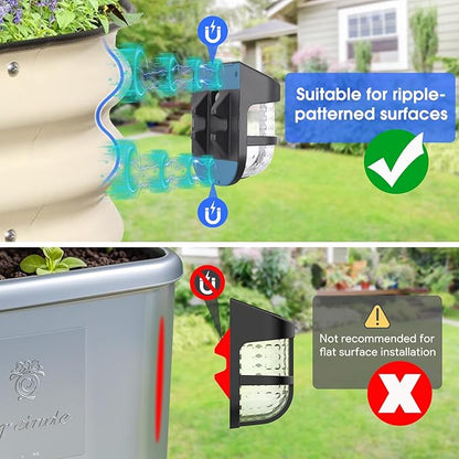 Energetic Solar Powered Garden Lights with Dusk to Dawn Sensors, Magnetic Solar Lights Outdoor, Waterproof, 3000K Warm White, LED Fence Lighting for Planter Raised Beds, FCC, Black, 3 Pack