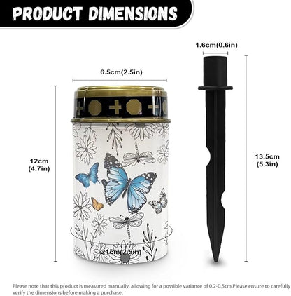 Butterfly Solar Lights for Grave Solar Led Lights for Outside Waterproof Landscape Lights Candle Holder for Cemetery Prayer Signs Solar Light Grave Garden Lawn Patio Yard Decor