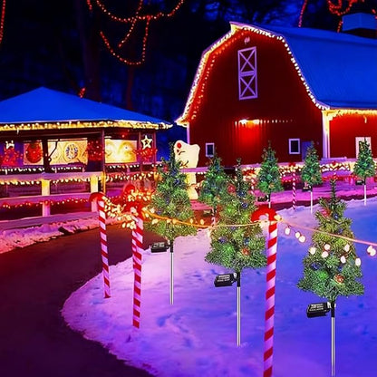 Solar Powered Mini Christmas Trees, 2026 New Solar Christmas Tree Lights Holiday Decorations, Solar Christmas Lights Outdoor Xmas Tree for Yard, Pathway, Porch, Cemetery (2PC-Colored Lights)
