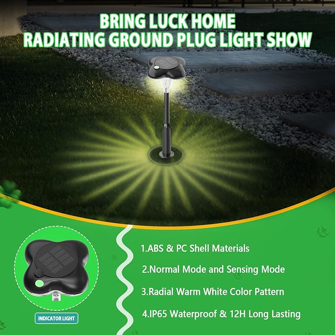 SFV 6 Pack Solar Lights Outdoor Waterproof, Motion Detection & Constant-on, Four Clover, Auto On/Off, 800 mAh, 20 Lumens, 3200K Solar Path Lights for Yard Walkway Garden Lawn Patio, Warm White