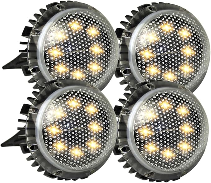 FRCOLOR 4pcs LED Solar-Powered Outdoor Ground Lamps for Garden Lawn, Warm Light Disc In-ground Landscape Lighting, Weather-Resistant Solar Pathway Lights for Patio and Driveway