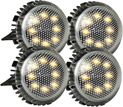 FRCOLOR 4pcs LED Solar-Powered Outdoor Ground Lamps for Garden Lawn, Warm Light Disc In-ground Landscape Lighting, Weather-Resistant Solar Pathway Lights for Patio and Driveway
