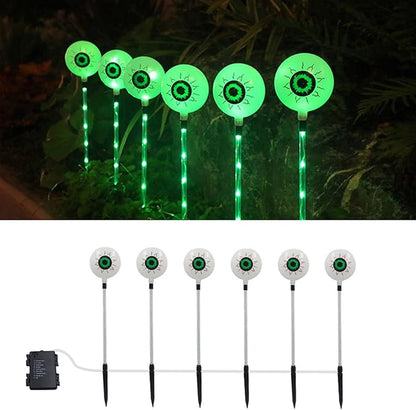 6Pcs Solar Powered Halloween Eyeball Pathway Lights for Halloween Decorations, Solar Stake Lights Solar for Garden Yard Patio Pathway (Green)
