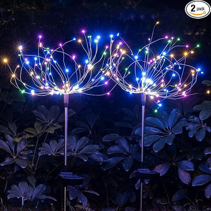 PINHEN Solar Firework Lights, 2 Pack Solar Garden Lights 200 LEDs 8 Lighting Modes Solar Lights Outdoor Waterproof for Garden Path Yard Patio Walkway Pathway Party Wedding Decorative (Colorful)