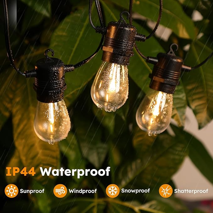 S14 Outdoor String Lights 50FT, Waterproof Patio Lights with 15 Shatterproof Bulbs for Bistro, Backyard, Porch | Lumora