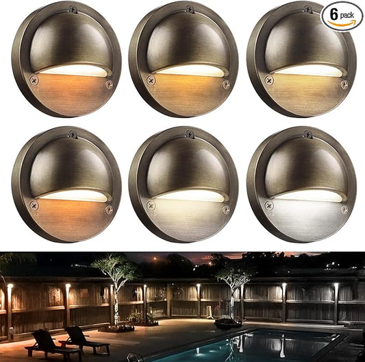 LEONLITE Update 5CCT LED Low Voltage Deck Lights, 180LM 3.74inch Landscape Step Railing Fence Light, 12-24V AC/DC, CRI90, Die-cast Aluminum Housing & Frosted Glass Lens, UL Cord, Bronze, Pack of 6