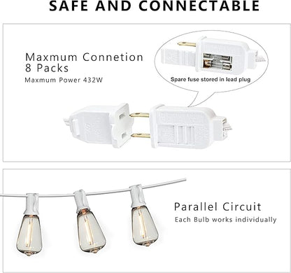 DAMAING Outdoor String Lights 200FT Waterproof,Patio String Lights for Outside with Shatterproof 104 Edison LED Bulbs,Vintage Dimmable Hanging Lights for Christmas,Wedding,2 Pack × 100FT White Cable
