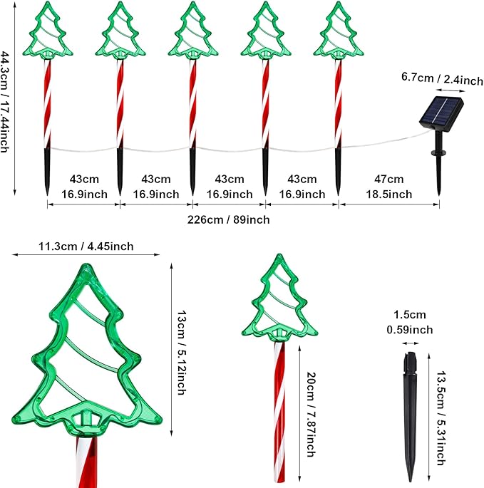 Christmas Tree Outline Solar Lights 5 Pack, 17’’ Cute Size Pine Tree Outline Garden Solar Lights for Out Decor, IP45 Wateproof and Dust Resistance, Solar Powered Yard Light for Christmas Decor