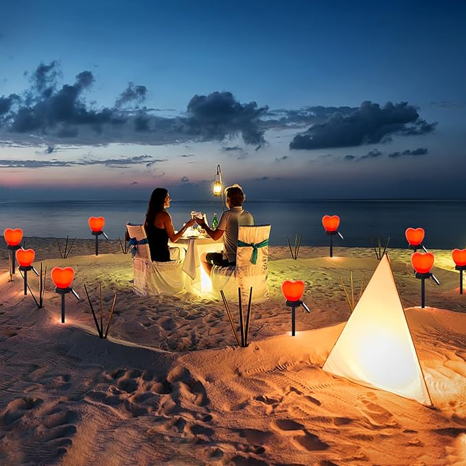 Valentine's Day Red Heart Solar Lights Outdoor, 2Pcs Waterproof Valentine's Day Solar Garden Lights LED Heart Lights Wedding Decorations for Yard Walkway Outside