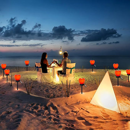 Valentine's Day Red Heart Solar Lights Outdoor, 4Pcs Waterproof Valentine's Day Solar Garden Lights LED Heart Lights Mother's Day Decorations for Yard Walkway