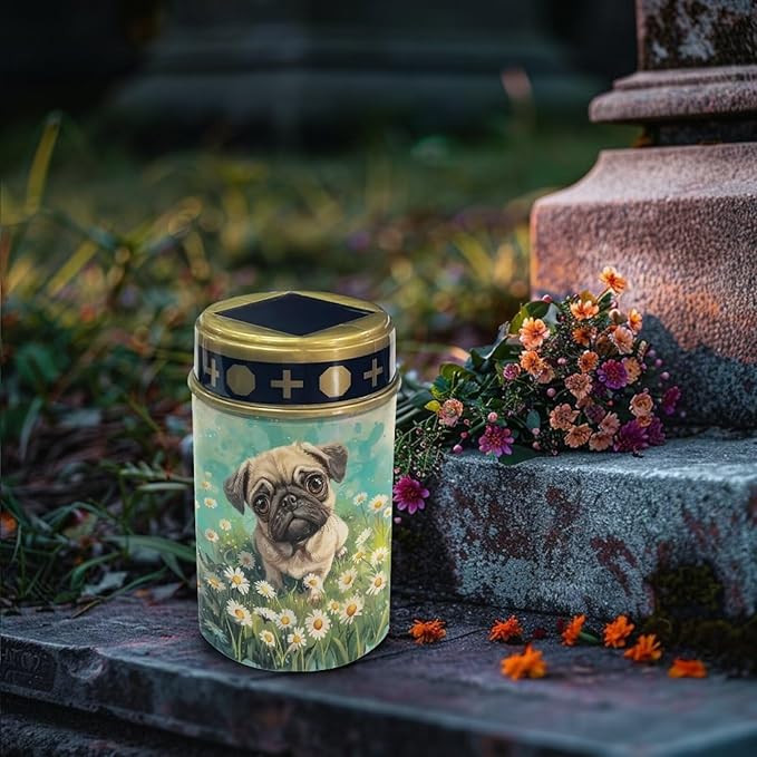 Bulldog Flower Solar Garden Stake Lights, Yard Solar Lights Cemetery Decorations for Grave Outdoor Sympathy Memorial Gift for Grandma, for Garden Lawn Patio Pathway Decor
