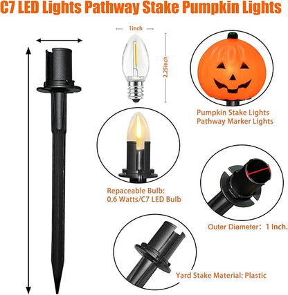 SUNSGNE Halloween Pathway Lights Outdoor, Set of 4 Halloween Pumpkin Stake Lights, Connectable Jack-O-Lantern Walkway Light for Holiday Garden Party Driveway Lawn Lighting Decor