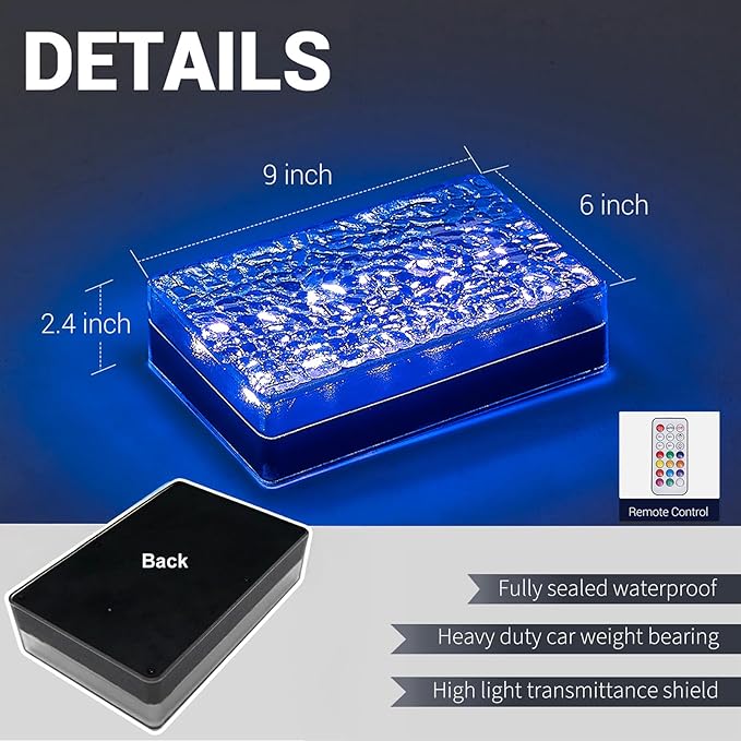 Solar Driveway Lights Color Changing, 6x9 Inch Solar Paver Light, Heavy Duty IP67 Waterproof Recessed Brick LED | Lumora