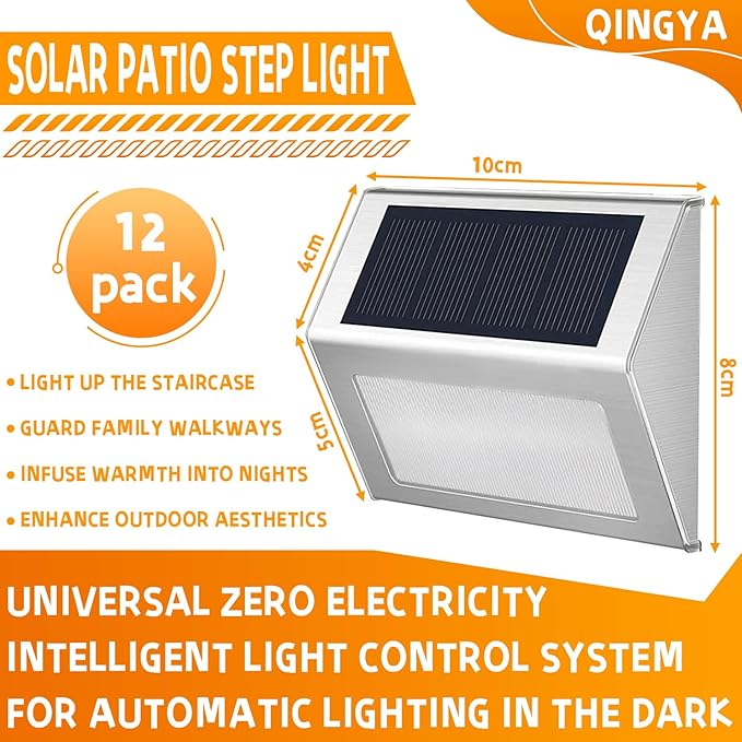 12 Pack Solar Step Lights for Outside Solar Stair Lights Waterproof IP 65 Led Outdoor Deck Lights,Cool White Lights | Lumora