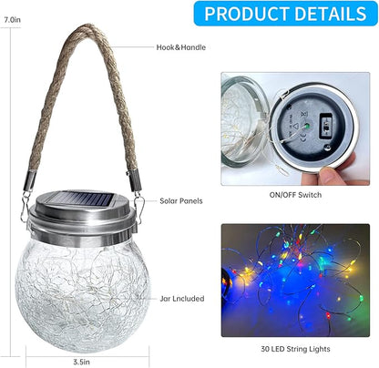 Hanging Outdoor Solar Lights,VGE 30LED Cracked Glass Ball Decorative Lights,Solar Powered Waterproof Landscape with Handle for Tree Yard Garden Patio Fence Holiday Decor(Multicolor)
