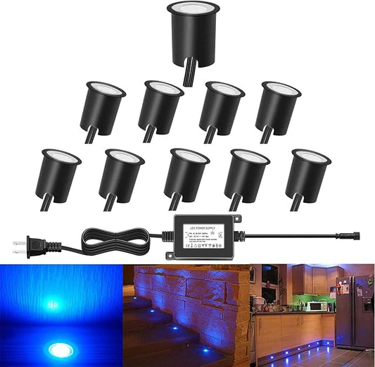 LED Recessed Deck Light Kits with Protecting Shell,LED Outdoor Landscape Lighting IP67 Waterproof,DC 12V Low Voltage for Garden,Yard,Stair,Patio,Kitchen Decoration In Ground (10 Pack,Blue)